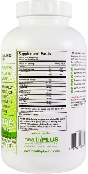 健康，排毒，結腸清洗 - Health Plus Super Colon Cleanse, 500 mg, 240 Capsules