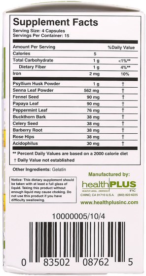 健康，排毒，結腸清洗 - Health Plus Super Colon Cleanse, 500 mg, 60 Capsules