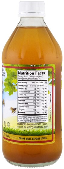 健康，排毒 - Dynamic Health Laboratories, Apple Cider Vinegar With Mother & Honey, 16 fl oz (473 ml)