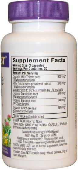 健康，排毒，奶薊（水飛薊素），肝臟支持 - Oregons Wild Harvest, Milk Thistle Dandelion, 90 Non-GMO Veggie Caps
