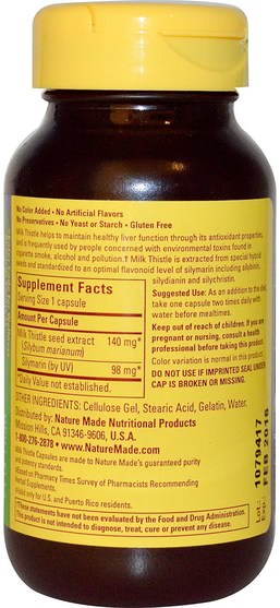 健康，排毒，奶薊（水飛薊素） - Nature Made, Milk Thistle, 140 mg Extract, 50 Capsules