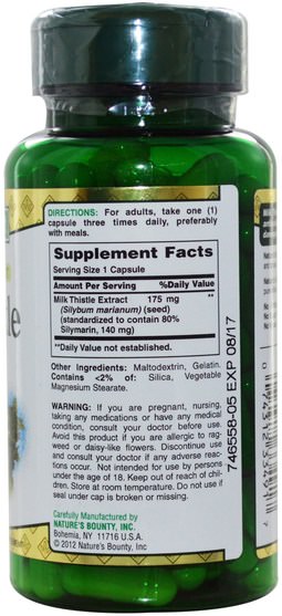 健康，排毒，奶薊（水飛薊素） - Natures Bounty, Milk Thistle, 175 mg, 100 Capsules
