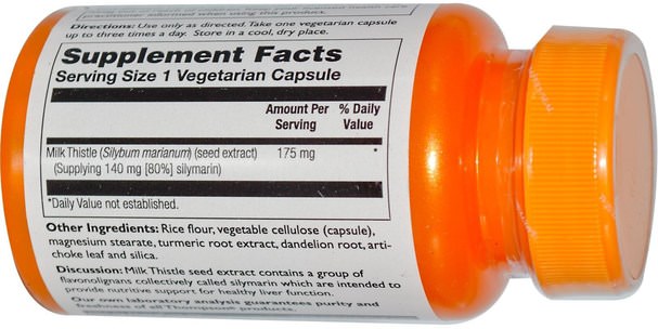 健康，排毒，奶薊（水飛薊素） - Thompson, Milk Thistle, 175 mg, 60 Veggie Caps