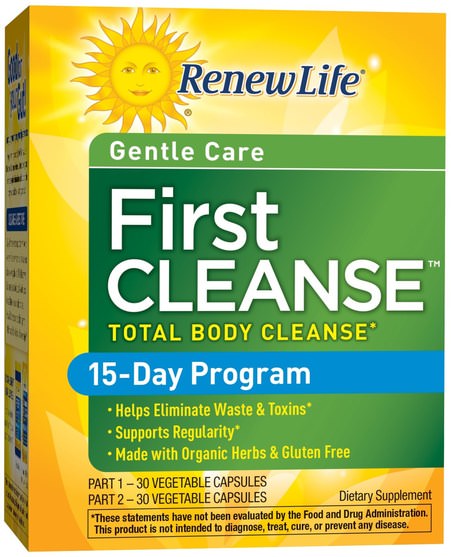 健康，排毒 - Renew Life, Gentle Care, First Cleanse, 2 Bottles, 30 Vegetable Capsules Each