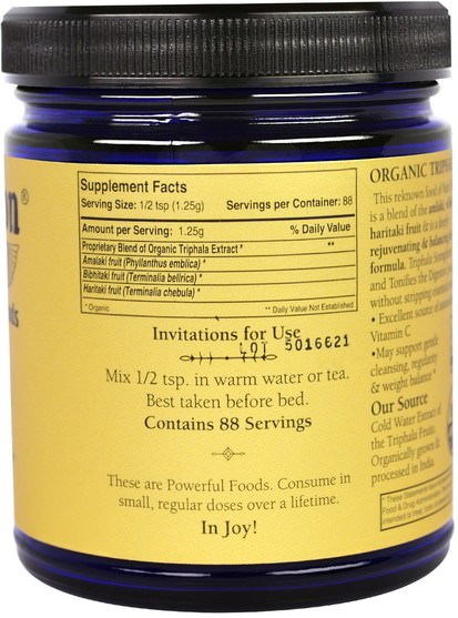 健康，排毒，三叉戟，消化，胃 - Sun Potion, Triphala Organic Cold Water Extract Powder, 3.9 oz (111 g)