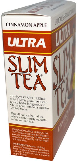 健康，飲食，食物，涼茶 - Hobe Labs, Ultra Slim Tea, Cinnamon Apple, Caffeine Free, 24 Herbal Tea Bags, 1.69 oz (48 g)