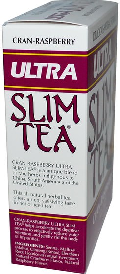 健康，飲食，食物，涼茶 - Hobe Labs, Ultra Slim Tea, Cran-Raspberry, Caffeine Free, 24 Herbal Tea Bags, 1.69 oz (48 g)