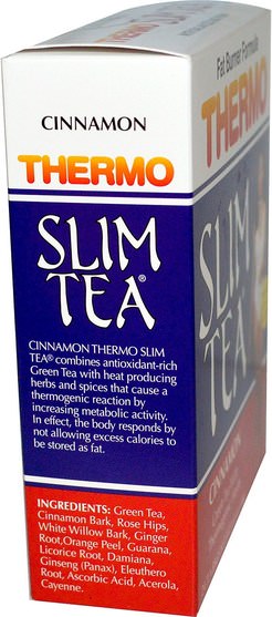 健康，飲食，減肥 - Hobe Labs, Thermo Slim Tea, Fat Burner Formula, Cinnamon, 24 Tea Bags, 1.69 oz (48 g)