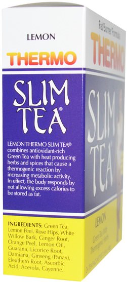 健康，飲食，減肥 - Hobe Labs, Thermo Slim Tea, Lemon, 24 Tea Bags, 1.69 oz (48 g)