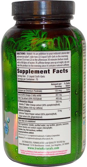 健康，飲食，減肥 - Irwin Naturals, Green Tea Fat Metabolizer, 150 Liquid Soft Gels