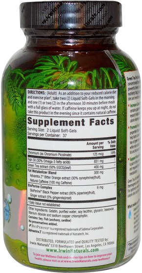 健康，飲食，減肥 - Irwin Naturals, Green Tea Fat Metabolizer, 75 Liquid Soft-Gels