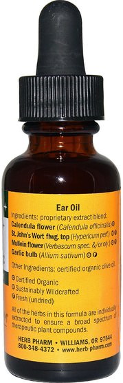 健康，耳朵聽覺和耳鳴，耳朵和聽力產品，滴耳液，兒童健康，兒童草藥 - Herb Pharm, Mullein/Garlic Kids Ear Oil, 1 fl oz (30 ml)