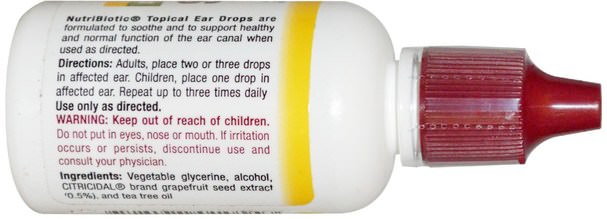 健康，耳朵聽覺和耳鳴，耳朵和聽力產品 - NutriBiotic, Ear Drops with Grapefruit Seed Extract, 1 fl oz (30 ml)