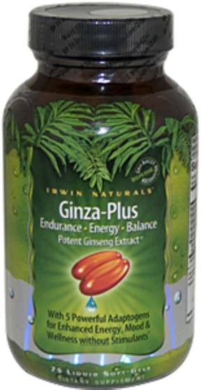 健康，能量，感冒流感和病毒，人參 - Irwin Naturals, Ginza-Plus, 75 Liquid Soft-Gels