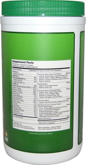 健康，能量飲料混合物，補品，超級食品，綠色蔬菜 - Amazing Grass, Green Superfood, Energy Lemon Lime Drink Powder, 14.8 oz (420 g)