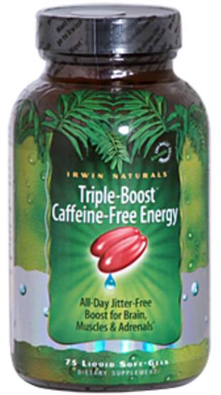健康，精力 - Irwin Naturals, Triple-Boost Caffeine-Free Energy, 75 Liquid Soft-Gels