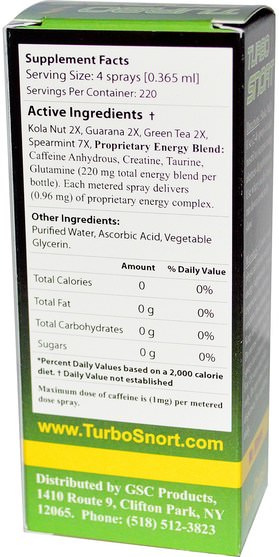 健康，能量，鼻腔健康，鼻腔噴霧劑 - Greensations, Turbo Snort, Caffeine Energy Nasal Spray, 0.68 fl oz (20 ml)