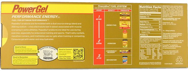 健康，能量，運動，電解質飲料補給 - PowerBar, Performance Energy Gel, Strawberry Banana Flavor, 24 Gel Packs, 1.44 oz (41 g) Each