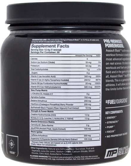健康，能量，運動 - MusclePharm, Assault Black, Pre-Workout Powerhouse, Fruit Punch, 13.12 oz (372 g)