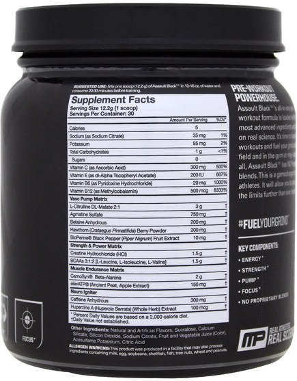 健康，能量，運動 - MusclePharm, Assault Black, Pre-Workout Powerhouse, Watermelon, 12.91 oz (366 g)