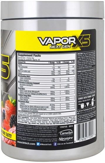 健康，能量，運動 - Muscletech, Peformance Series, VaporX5 Net Gen, Fruit Punch Blast, 1.17 lbs (531 g)