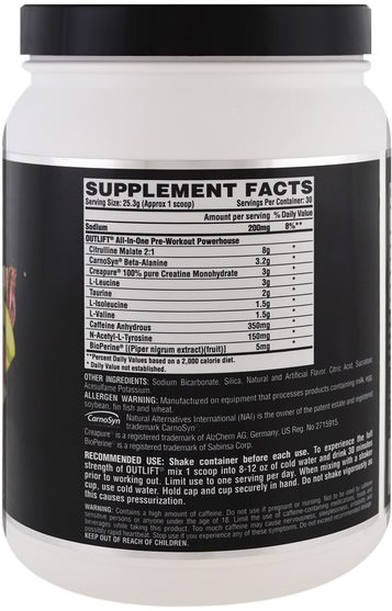 健康，能量，運動 - Nutrex Research Labs, Outlift, Clinically Dosed Pre-Workout Powerhouse, Apple Watermelon, 26.8 oz (759 g)