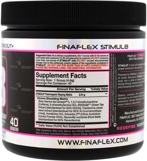 健康，能量，運動，鍛煉 - Finaflex, Stimul8, Shredding Pre-Workout, Watermelon, 6.5 oz (184 g)