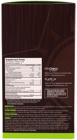 健康，能量，運動，鍛煉 - MusclePharm Natural, Pre-Workout, Natural Energy, Fresh Cut Watermelon, 12 Packets, 4.91 oz (139.2 g)