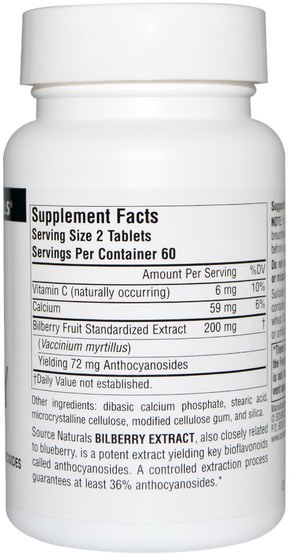 健康，眼部護理，視力保健，越橘，瘀傷，挫傷 - Source Naturals, Bilberry Extract, 100 mg, 120 Tablets