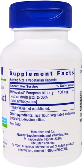 健康，眼部護理，視力保健，越橘 - Life Extension, Standardized European Bilberry Extract, 100 mg, 90 Veggie Caps