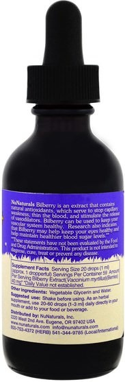 健康，眼部護理，視力保健，越橘 - NuNaturals, Bilberry Extract, 2 fl oz (59 ml)