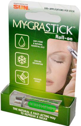 Mygrastick, Roll-On, 1 Rollerstick, 0.1 fl oz (3 ml) by Health From The Sun, 健康，頭痛 HK 香港