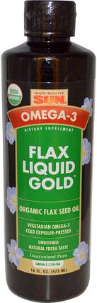 Omega-3, Flax Oil, Liquid Gold, 16 fl oz (473 ml) by Health From The Sun, 補充劑，efa omega 3 6 9（epa dha），亞麻油液體 HK 香港