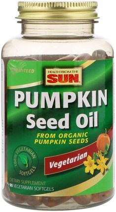 Pumpkin Seed Oil, 90 Vegetarian Softgels by Health From The Sun, 補充劑，efa omega 3 6 9（epa dha），南瓜籽油 HK 香港