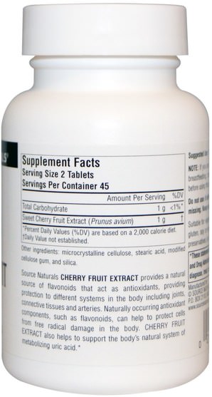 健康，痛風，補品，水果提取物，櫻桃（水果黑野） - Source Naturals, Cherry Fruit Extract, 500 mg, 90 Tablets