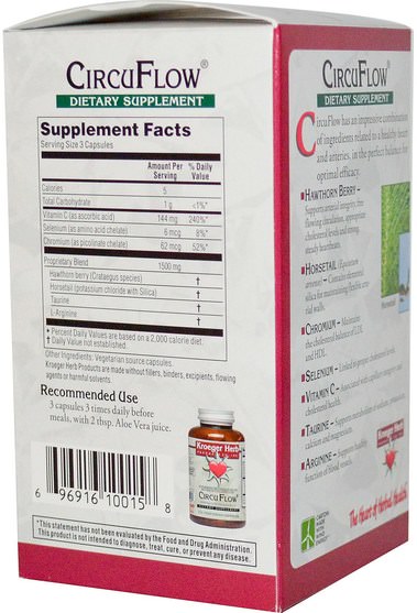 健康，心臟心血管健康，心臟支持 - Kroeger Herb Co, CircuFlow, 270 Veggie Caps