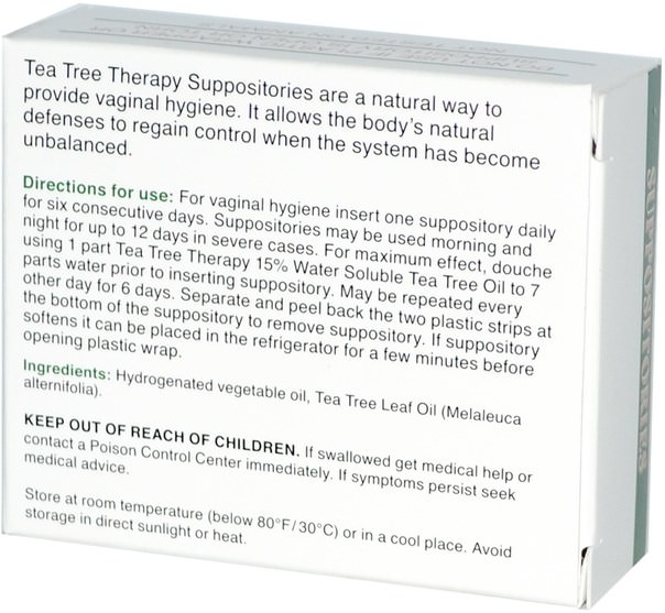 健康，痔瘡，栓劑，洗澡，美容，女人 - Tea Tree Therapy, Suppositories, with Tea Tree Oil, for Vaginal Hygiene, 6 Suppositories