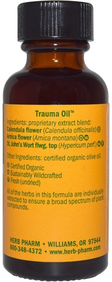 健康 - Herb Pharm, Trauma Oil, Calendula & Arnica, 1 fl oz (30 ml)