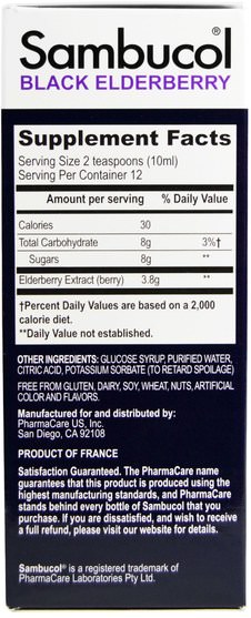健康，免疫支持，感冒和病毒，接骨木（接骨木） - Sambucol, Black Elderberry, Original Formula, 4 fl oz (120 ml)