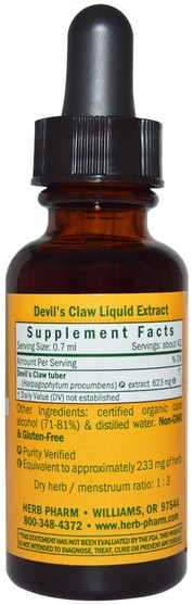 健康，炎症，惡魔爪 - Herb Pharm, Devils Claw, 1 fl oz (30 ml)