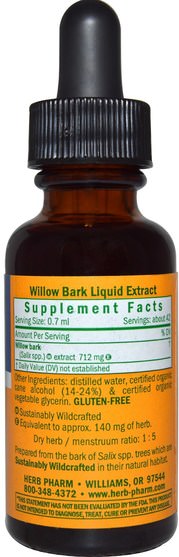 健康，炎症，白柳樹皮 - Herb Pharm, Willow Bark, 1 fl oz (30 ml)