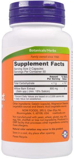 健康，炎症，白柳樹皮 - Now Foods, Willow Bark Extract, 400 mg, 100 Capsules