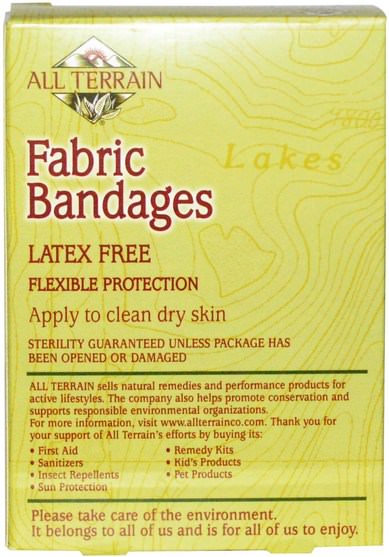 健康，傷害燒傷 - All Terrain, Fabric Bandages, Latex Free, Assorted, 30 Count