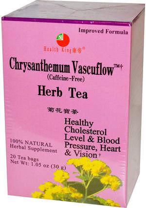 Chrysanthemum Vascuflow Herb Tea, Caffeine Free, 20 Tea Bags, 1.05 oz (30 g) by Health King, 健康，血壓 HK 香港