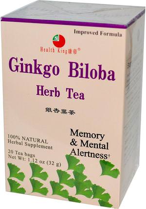 Ginkgo Biloba Herb Tea, 20 Tea Bags, 1.12 oz (32 g) by Health King, 食物，涼茶，注意力缺陷障礙，添加，adhd，大腦，記憶 HK 香港