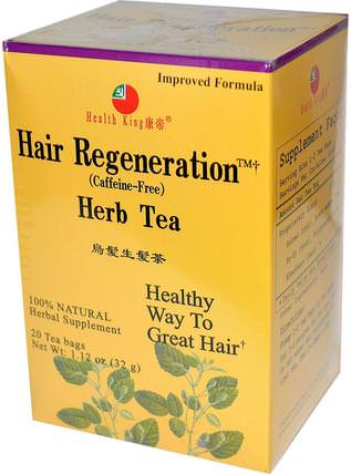 Herb Tea, Hair Regeneration, Caffeine-Free, 20 Tea Bags, 1.12 oz (32 g) by Health King, 食物，涼茶，婦女，頭髮補充劑，指甲補充劑，皮膚補充劑 HK 香港