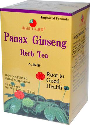 Panax Ginseng Herb Tea, 20 Tea Bags, 1.20 oz (34 g) by Health King, 食品，涼茶，人參茶，補品，adaptogen HK 香港