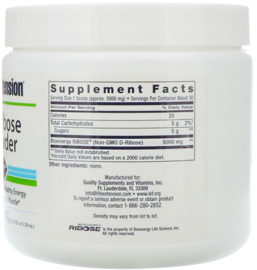 健康 - Life Extension, D-Ribose Powder, 5.29 oz (150 g)