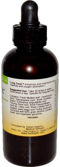 健康，肺和支氣管 - Herbs Etc., Lung Tonic, 4 fl oz (118 ml) 