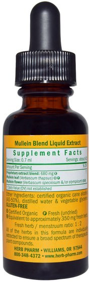健康，肺和支氣管，毛蕊花 - Herb Pharm, Mullein Blend, 1 fl oz (30 ml)